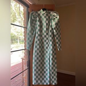 ROTATE Theresa Checkered Side Slit Dress